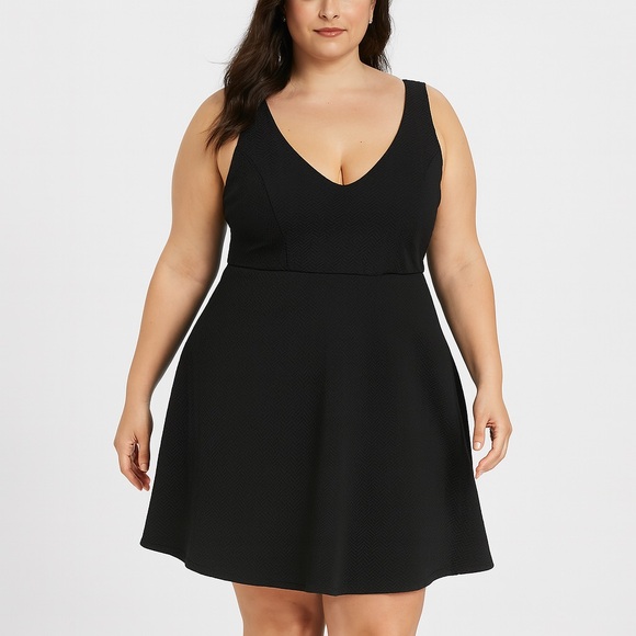 Torrid Black Textured Sleeveless V Neck Stretch Skater Tank Mini Dress 2XL - Picture 1 of 9